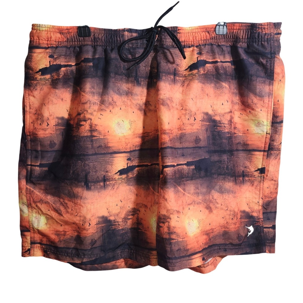 Reel Legends Mens XXL‎ Swim Trunks Sunset Graphic Board Shorts Orange Black Bird